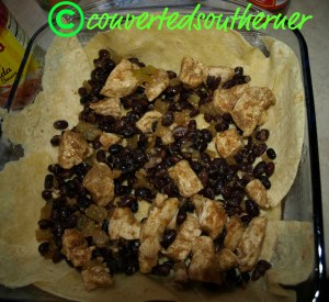 First layer of chicken and beans