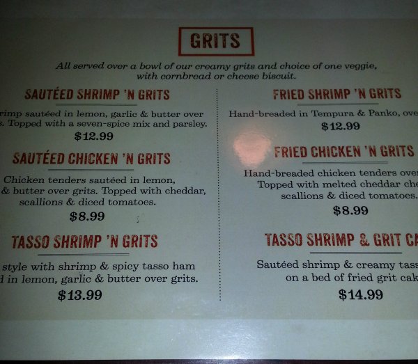 Grits on the menu