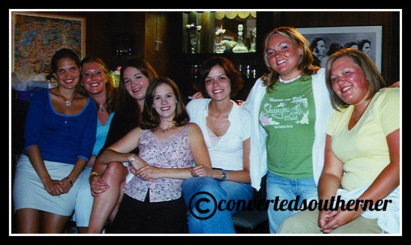Summer 2004. Kelly's bridal shower.  L to R- Erin, Lisa, Me, Kel, Val, TT and the. Bestie