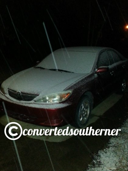 Snow starting to come down on Tuesday night.