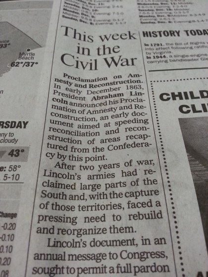 This Week in the Civil War series in the local newspaper.