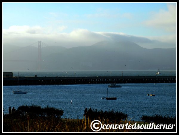 San Fransisco Bay and the Golden Gate Bridge from near fisherman's wharf. 