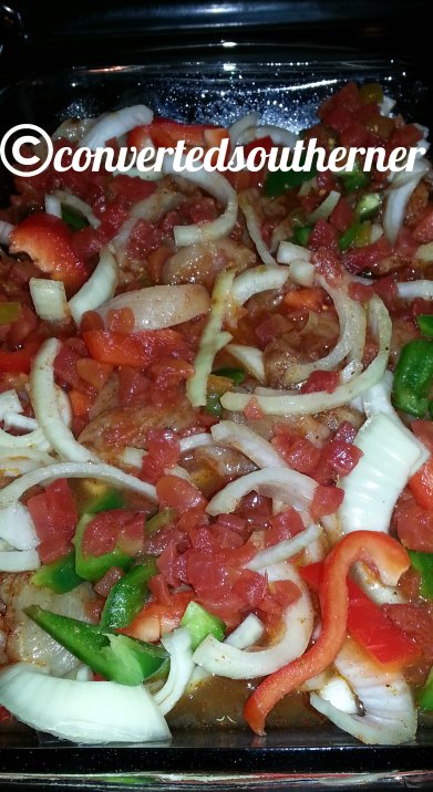 Ready to go into the oven... baked chicken fajitas