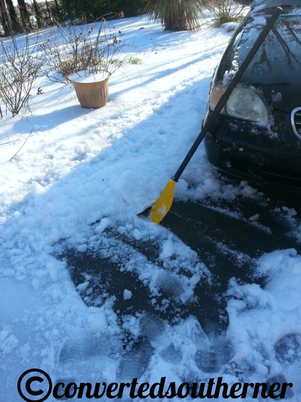 So, I didn't have a shovel... I had to make do with a canoe shovel. My mom gave me a paddle set a few years ago, in case I was ever up a creek without a paddle. I was in this case! No shovel!