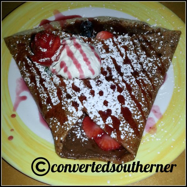 Amazing Nutella and fruit crepe at Creperie Bouchon in Asheville, NC