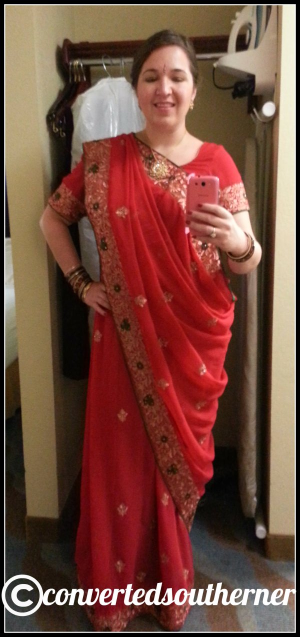 All dressed up in the bridesmaid sari and ready to go. 