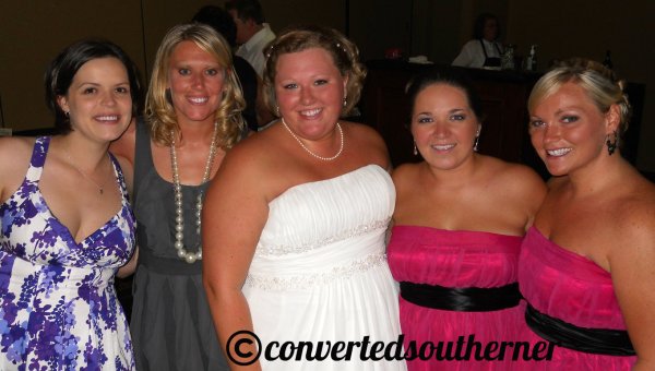 The girls posing at the Bestie's wedding. June 2010. Left to Right.. Val, Lisa, Bestie, Me, TT