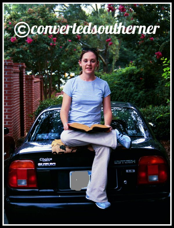 My college roomie Ashley sitting on my car posing for a photojournalism class assignment. Summer 2003. She was a much more new and shiny car then!