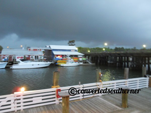 The rehearsal dinner was held at a resturant on Shem Creek, where the bride and groom meet working one summer in college. As you can see it was a about to storm... tradition for a storm at a wedding weekend in our family! 