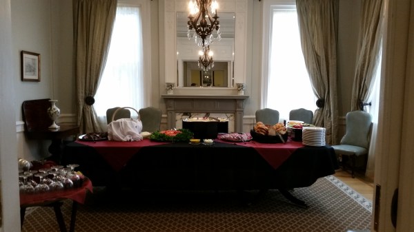 I have no good pictures to post to show work craziness b/c I don't want to post pictures of my staff or students. So we'll go with a shot of a catering setup we had this week for a luncheon with the school president. This semester has been non-stop. Events, marketing campaigns, reviewing hundreds of resumes and interviewing nearly 100 people, a ton of committee meetings an more. Craziness.